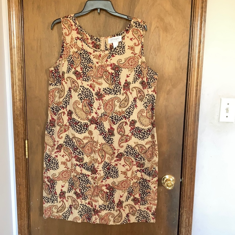 Vintage dress sleeveless paisley animal print  casual office boho XL